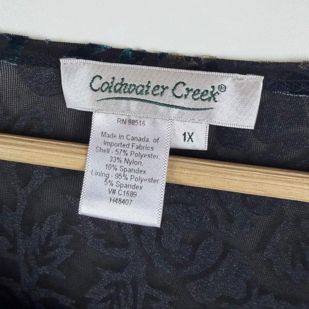 Coldwater Creek Velvet Burnout Floral Blouse Size‎ 1X Whimsigoth Artsy Sheer - Picture 6 of 9